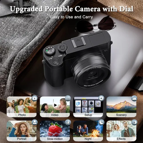 Miniatura 7 de Cámara digital 4K, cámara trasera y frontal de 64 MP para fotografía y video enfoque automático antivibración, cámara para vlogging selfie de 3 Negro