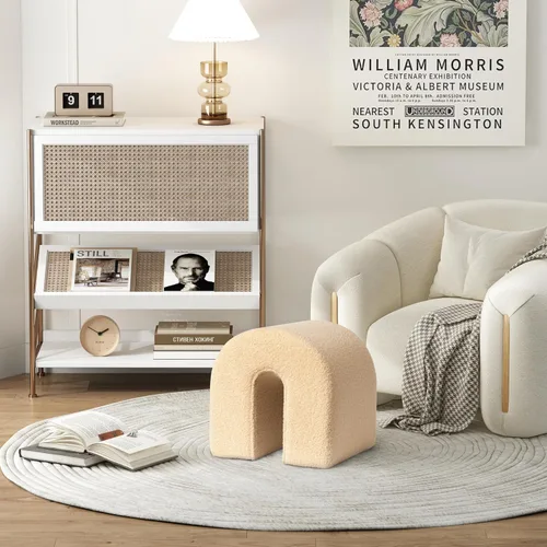 Miniatura 3 de SHYFOY Reposapiés otomano, reposapiés tapizado de 16.93 pulgadas con terciopelo suave de peluche, taburete en forma de N, taburete compacto y Camello