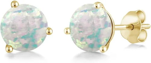 Miniatura 49 de Gem Stone King Aretes de oro de 14 quilates, 0.236 in, piedra natal redonda, Martini, 3 puntas, aretes de oro para mujer