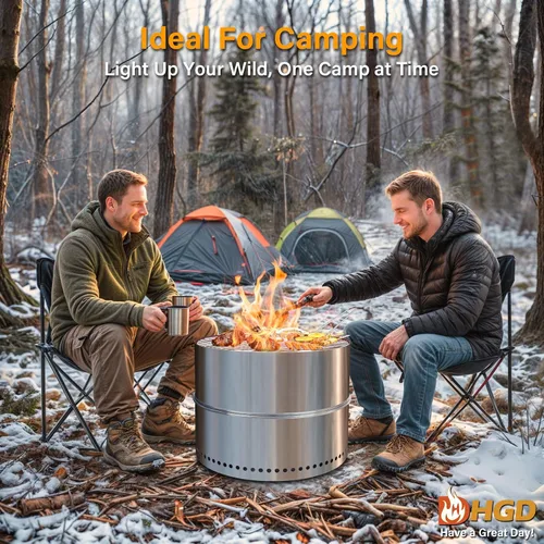 Miniatura 6 de HGD Chimenea sin humo de 20 pulgadas con parrilla, hoguera portátil de leña para acampar y patio trasero, chimenea de acero inoxidable al aire libre