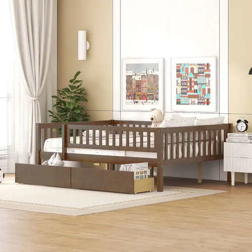 Miniatura 12 de Harper & Bright Designs Sofá cama individual con nido, marco de cama infantil de madera tamaño individual con valla, cama nido individual