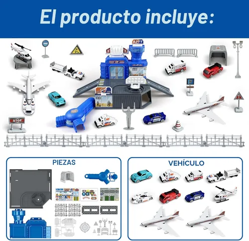 Miniatura 2 de Set de juguetes de avión con camiones, helicóptero, aviones, señales y alfombrilla de aeropuerto, juguetes interactivos de aprendizaje temprano