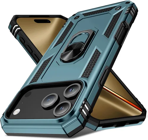 Miniatura 11 de 17 Pro - Funda de teléfono para hombre con anillo de soporte, armadura resistente de grado militar para iPhone 17 Pro, funda a prueba de golpes, Azul