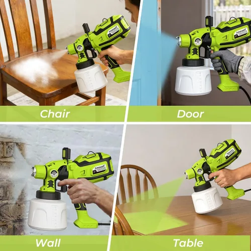 Miniatura 7 de Pulverizador de Pintura, AMZWOLF Pistola de Pintura en Aerosol HVLP de 1250W con 5 Boquillas y 3 Patrones de Rociado, Control de Flujo Ajustable