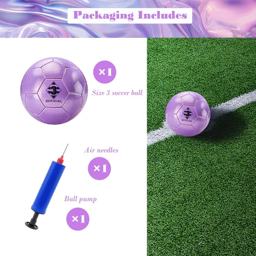 Miniatura 4 de Glitter Purple Soccer Ball Size 3 with Pump & Needle/Mesh Bag, Sofu PU Soccer Ball Kit for Indoor Outdoor Practicing Training Playing Gift Teens