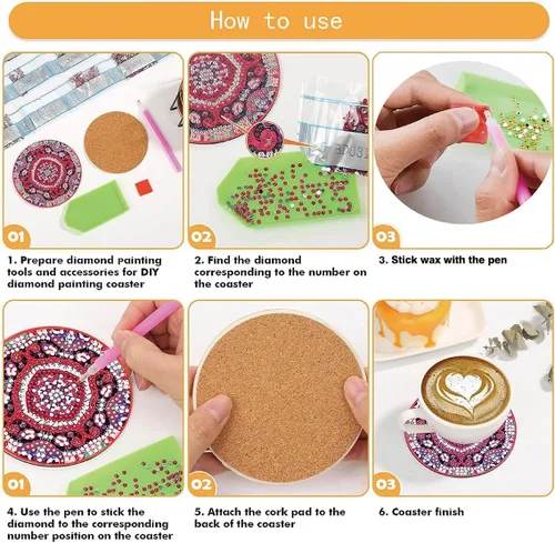 Miniatura 6 de Muzagroo Art Kits de posavasos de pintura de diamantes con soporte para principiantes, kits de pintura de diamantes para adultos, manualidades