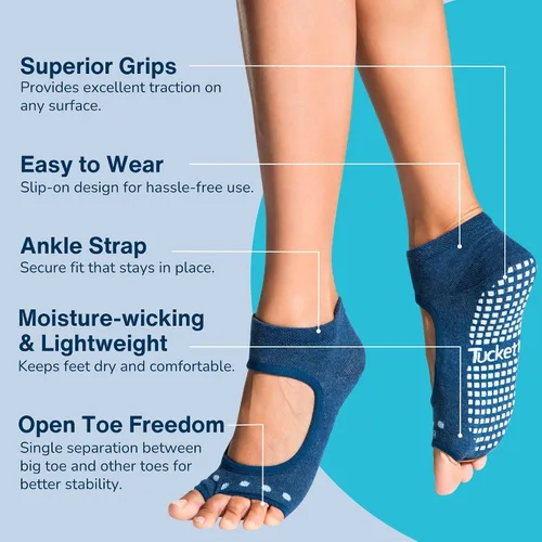 Miniatura 3 de Tucketts Allegro - Calcetines antideslizantes de algodón para yoga, barras, pilates, danza, ballet, tallas 5-13