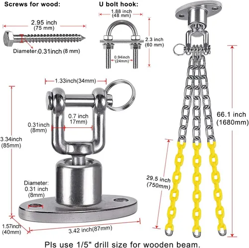 Miniatura 6 de BeneLabel Kit de cadenas oscilantes para neumáticos, rotación de 360°, colgador de columpio resistente con cadenas y ganchos recubiertos