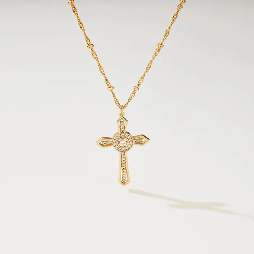 Miniatura 143 de Fettero - Collar con dije de cruz de fe, chapado en oro de 14 K, cadena fina, minimalista, simple, pequeña, para oración, regalo de joyería religiosa