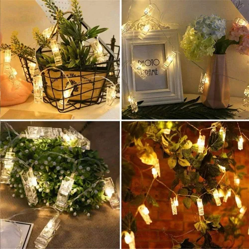 Miniatura 2 de Dopheuor Cadena de luces LED con clip de fotos, cadena de luces LED para colgar fotos, fotos, funciona con pilas para regalos, patio, Navidad