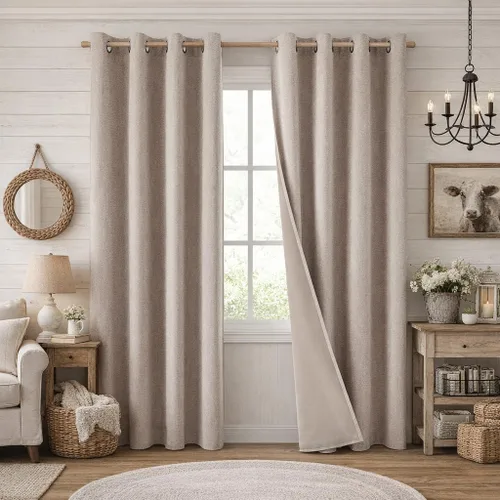 Miniatura 11 de Homeideas Cortinas Rosa Claro 100% Opacas de 84 Pulgadas de Largo, Gruesas Cortinas de Lino Sintético/Mezcla de Lino Texturizadas, Lindas Cortinas