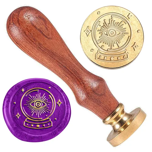 Miniatura 10 de Sello de sellado de cera de hongo de hada, 1 pulgada, diseño de ángel, cabeza de sello de cera extraíble de latón con mango de madera para boda