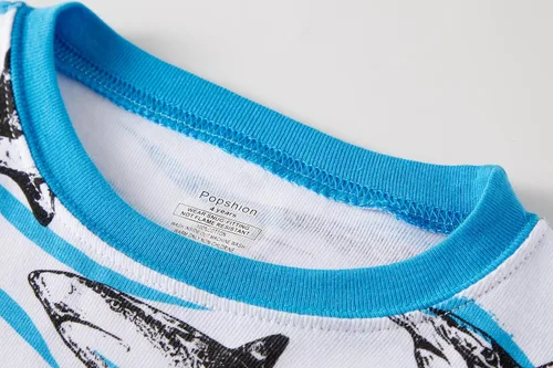 Miniatura 3 de Pijama de dos piezas para niños pequeños con dinosaurio que brilla en la oscuridad, 100 % de algodón ropa de tiburón para dormir tamaño 2-10T