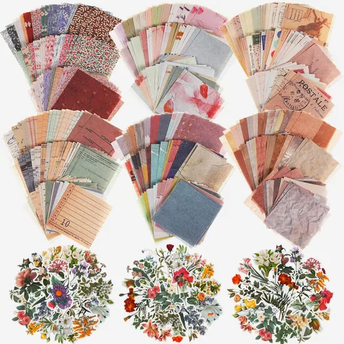 420 hojas de papel vintage para álbumes de recortes, suministros de diario de flores, calcomanías para álbumes de recortes, papelería, papel