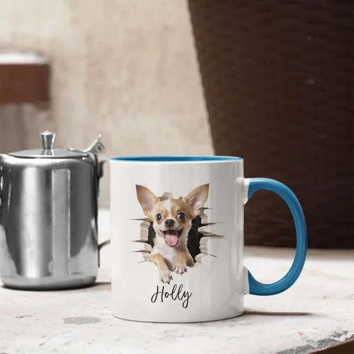 Miniatura 3 de Tazas de café con nombre personalizado único y emocionado Chihuahua rompió la pared, tazas de café personalizadas para perros, regalo para niños
