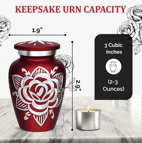 Miniatura 4 de Urna de Cremación de Rosa para Cenizas para Mujeres y Hombres - Urnas de Rosa Artesanales para Cenizas Humanas Adultas Femeninas y Masculinas - Rojo