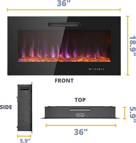 Miniatura 8 de Prominence Home Chimenea eléctrica de diseño delgado LED y chimenea montada en la pared con calentador de 1500 W, opciones de troncos y brasas