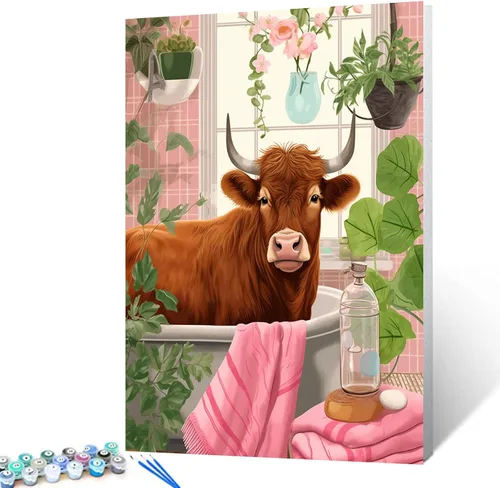 Miniatura 31 de Pintura por números para adultos, baño, animales, bricolaje, pintura al óleo digital, pintura acrílica, cebra, arte de pared, hojas verdes, bañera