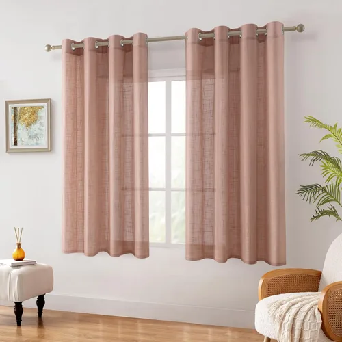 Miniatura 6 de HOMEIDEAS - Cortinas traslúcidas de lino rosa pálido, 2 paneles de 63 pulgadas de largo con textura de rosa polvoriento semitransparente, cortinas