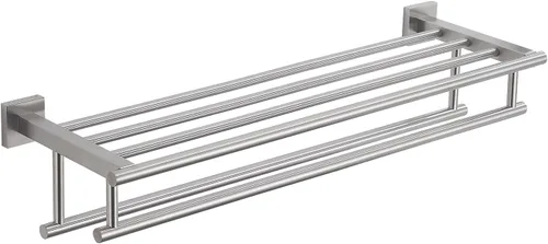 Miniatura 14 de Toallero con estante de 20 pulgadas, toalleros dobles para baño, soporte de toallas de baño negro mate, toallero de acero inoxidable SUS304