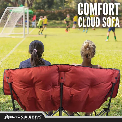 Miniatura 7 de Silla de camping doble Black Sierra para adultos, sillón plegable de gran tamaño con soporte de 600 libras, sofá exterior mullido y acolchado