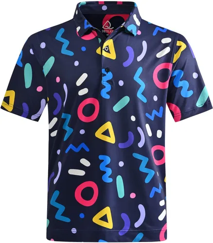 Miniatura 73 de DEOLAX Camisa de golf para hombre, con estampado de moda, atlética, de manga corta, clásica, casual, ajuste seco, suave, para hombres