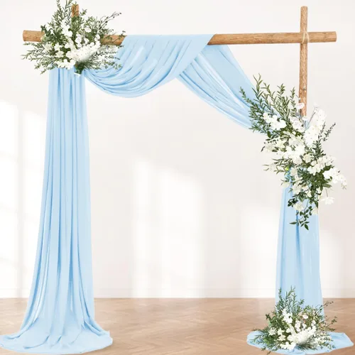 Miniatura 4 de LINXTAR 2 paneles de tela para arco de boda, 30'' x 18 pies, color azul bebé, cortinas de arco de gasa transparente para cabina de fotos, despedida