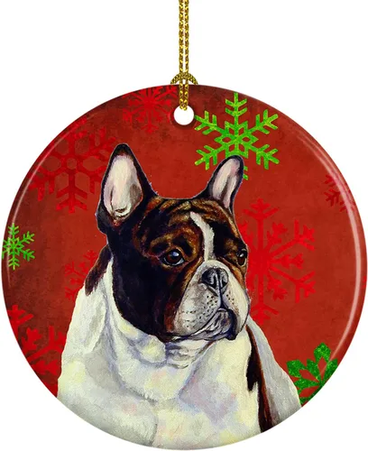 Miniatura 54 de Caroline's Treasures Bulldog English - Copos de nieve rojos y verdes, adorno de cerámica de Navidad, decoración colgante para el hogar, Navidad