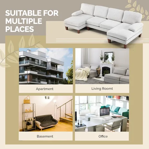 Miniatura 9 de VINGLI Sofá seccional en forma de U de 110' con dos chaise, sofá pequeño asequible con 4 asientos, sofás cómodos de tela chenille para sala