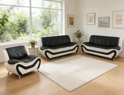 Miniatura 46 de Sofás Seccionales de Cuero, Conjuntos de Muebles de Sala de Estar, 3 Piezas Conjunto de Sofá Moderno para Sala de Blanco crema