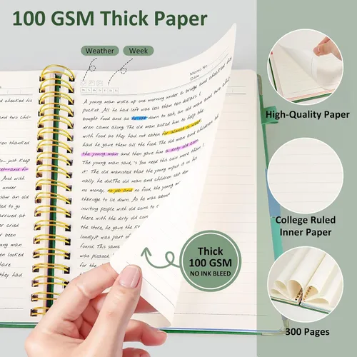 Miniatura 6 de Cuaderno de tapa dura en espiral, diario de 20.3 x 25.4 cm, grandes cuadernos B5 con divisores extraíbles y pestañas, 300 páginas, cuaderno de cuero