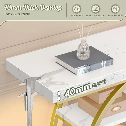 Miniatura 7 de Huuger Mesa de entrada de 41.3 pulgadas con parte superior de mármol, moderna mesa de sofá consola con estantes, para entrada, pasillo, entrada