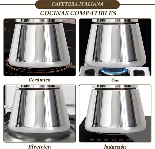 Miniatura 4 de LAOION Cafetera de Espresso para Estufa, Olla Moka de 6 Tazas 10 oz, Cafetera Cubana y Italiana de Acero Inoxidable para Cafetera Cubana, Compatible