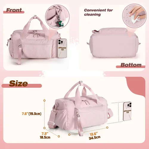 Miniatura 4 de Pequeña bolsa de gimnasio para mujer, bolsa deportiva de 12 litros con compartimento húmedo, mini bolsa de viaje para entrenamiento y fitness, Rosa