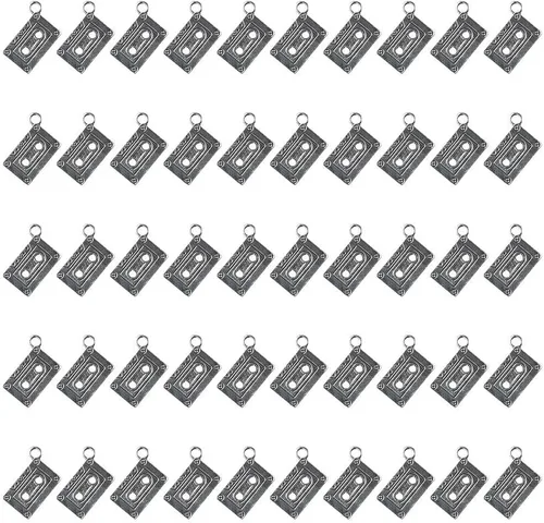 50 dijes con forma de cintas de casete de audio, 0.866 x 0.630 in de aleación antigua para hacer joyas y bricolaje