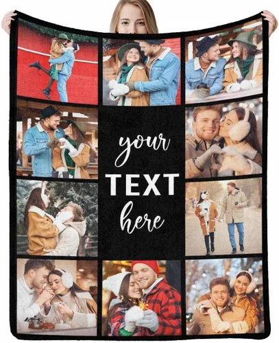 Miniatura 11 de InterestPrint Manta personalizada con nombre, 6 fotos, manta personalizada para aniversario, boda, para marido, esposa, amantes, 6 tamaños