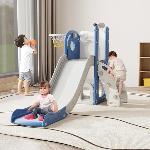 Miniatura 10 de kinbor Juego de toboganes 8 en 1 para niños pequeños, tobogán para niños con aro de baloncesto, juego para niños con escaleras fáciles de subir