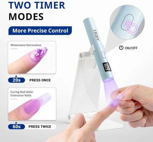 Miniatura 6 de AIRSEE Mini luz UV de mano con bolsa de almacenamiento y soporte, lámparas de uñas inalámbricas y portátiles, 2 temporizadores y pantalla LCD