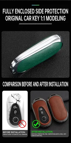 Miniatura 7 de ontto Llavero de cuero compatible con Mercedes-Benz 2020 en adelante, llavero de metal para Benz Clase S, Clase G, Clase E, color negro