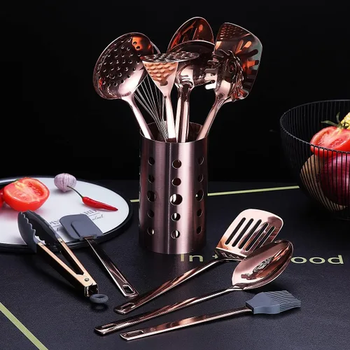 Miniatura 4 de Juego de utensilios de cocina de cobre, juego de 13 utensilios de cocina de acero inoxidable con chapado en oro rosa de titanio, juego
