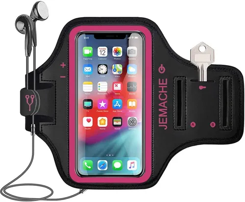 Miniatura 9 de Brazalete para iPhone 17 16 15 Pro Max con soporte para auriculares, JEMACHE Gym Running Workouts Arm Band para iPhone Air, 17, 16, 15, 14, 13, 12