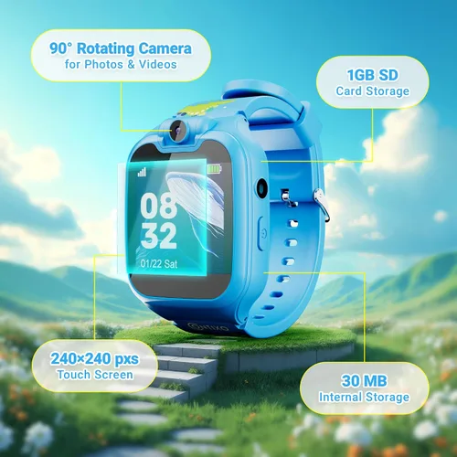 Miniatura 8 de Contixo KW01 - Relojes inteligentes para niños, color azul, pantalla táctil HD de 1.54 pulgadas, juguete educativo con juegos, cámara, grabadora