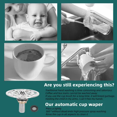 Miniatura 3 de Profesional Bar vidrio Enjuagador Cabeza de grifo de acero inoxidable Lavadora automática de tazas Accesorio limpiador para Bar Hotel Cafetería