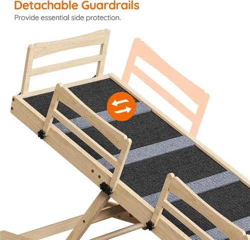 Miniatura 6 de HOOBRO Rampa para perros para cama, rampa plegable para mascotas de 47.2 pulgadas de largo con alfombrilla antideslizante y rieles laterales, rampa