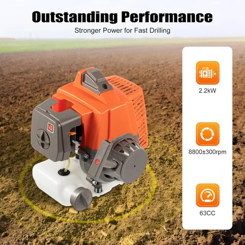 Miniatura 2 de Excavadora de agujeros de poste de 63 CC de 2.2 KW a gas, taladro de tierra para valla de tierra, máquina de excavación de agujeros con broca y Rojo