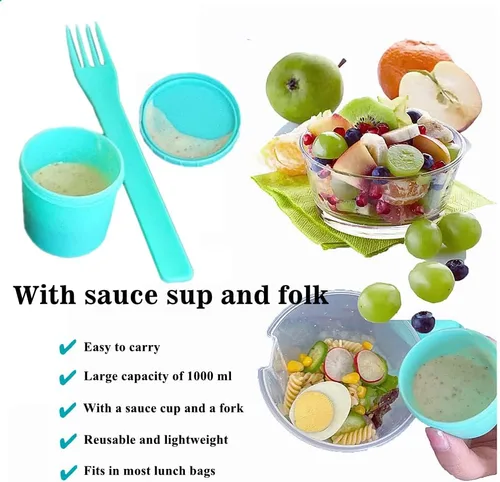 Miniatura 3 de Fresh Salad to Go - Juego de recipientes para ensalada con tenedor y soporte para aderezo de ensalada, recipiente de ensalada saludable, desayuno