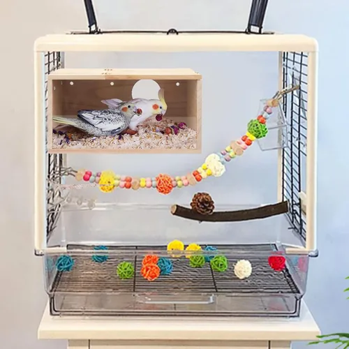 Miniatura 6 de Rypet Caja de Anidación para Periquitos Diseño Transparente, Caja de Cría de Nido de Pájaros Transversal con Percha Casa de Jaula de Pájaros