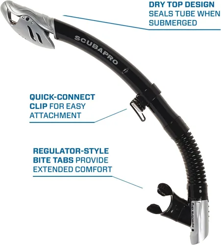 Miniatura 4 de SCUBAPRO Spectra Dry Snorkel with Purge Valve, Flexible Lower Corrugated Tube, Regulator-Style Mouthpiece and Quick-Connect Clip