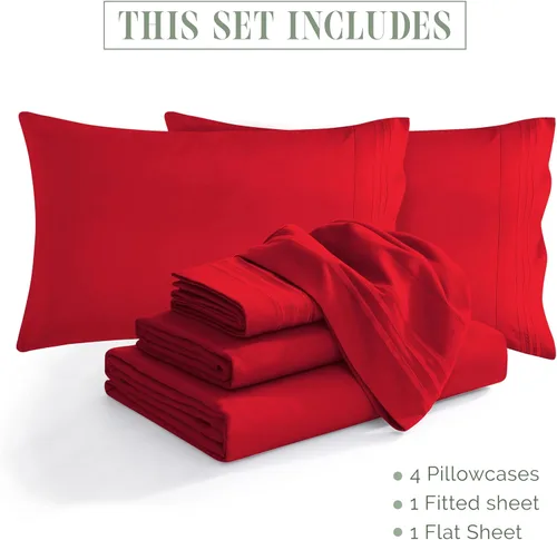 Miniatura 4 de Elegant Comfort - Lujoso juego de ropa de cama suave de 6 piezas estilo Microfibra, calidad prémium hotelera, 1500 hilos, resistente a arrugas y Rojo
