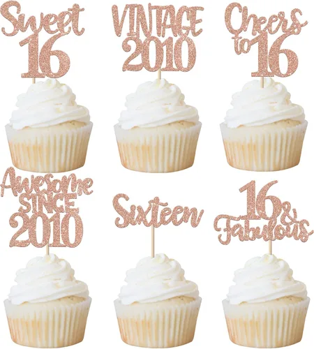 Miniatura 57 de Rsstarxi Paquete de 24 adornos para cupcakes vintage 2019 con purpurina negra para 5º cumpleaños, saludos a 5, cinco, 5, 5 fabulosos para cupcakes